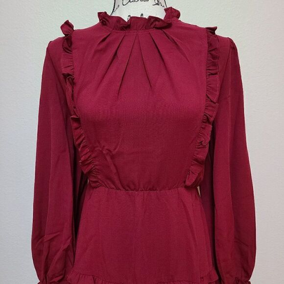 NWT Modest Elegant Long Sleeve Retro Vintage Victorian Ruffle Red Midi Dress XXL - Picture 16 of 16
